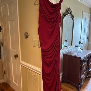 New Elegant Red Draped Evening Dress